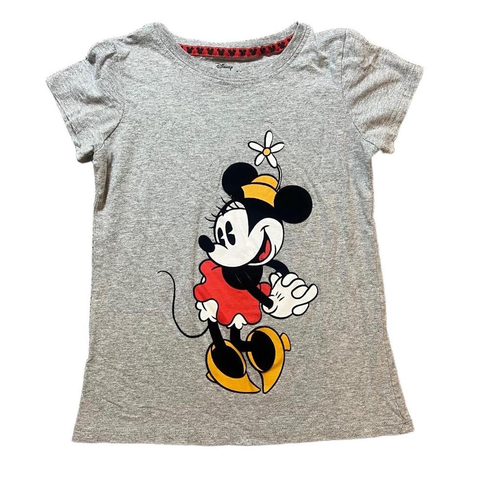 Disney T-shirt Girls 7/8 Gray Old School Minnie Mouse Velvet Graphic Casual